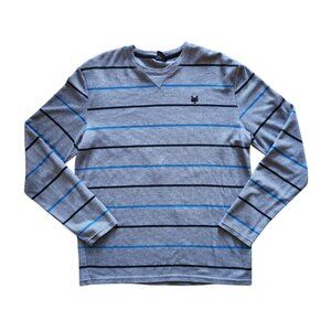 Zoo York Sweater Blue Gray Long Sleeve Men's Size L Striped Crew Neck Fine Knit